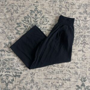 Textured Black Elastic Waist Pants